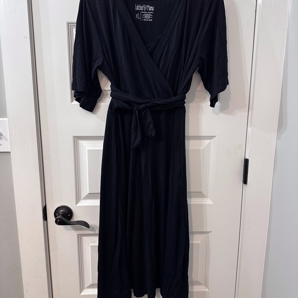 Latched Mama Black Midi Nursing Dress